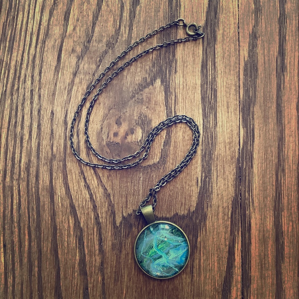 Handmade Acrylic pour fluid art 18 inch necklace